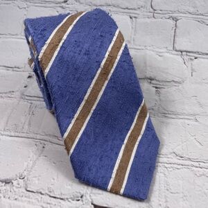 Elizabetta Blue Tan White Striped Textured Silk Tie Made In Italy